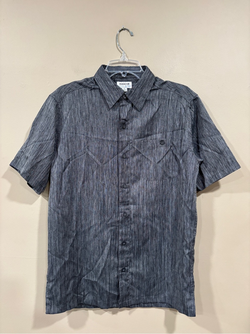 Haggar Cool 18 Tec Men’s Short Sleeve Button-Up Gray Size S